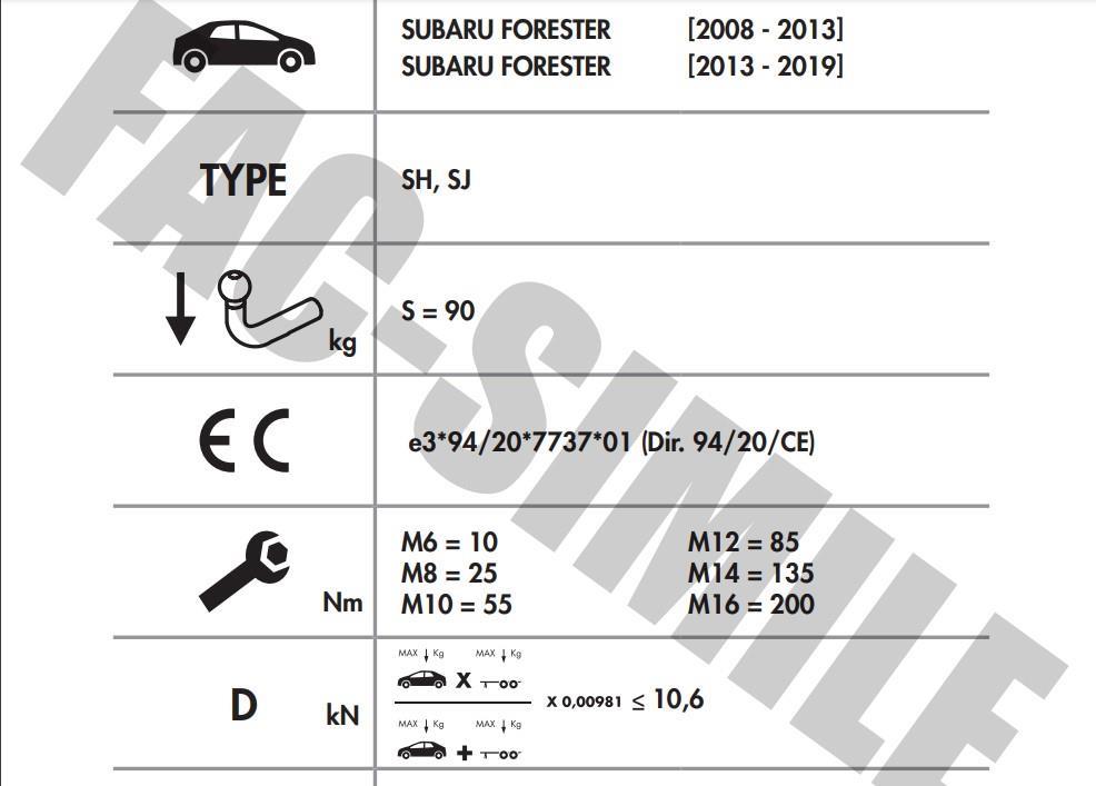 yatay sok tak SUBARU FORESTER 