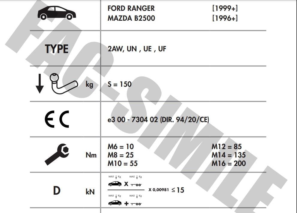 FORD RANGER - MAZDA BT50 - MAZDA B2500 