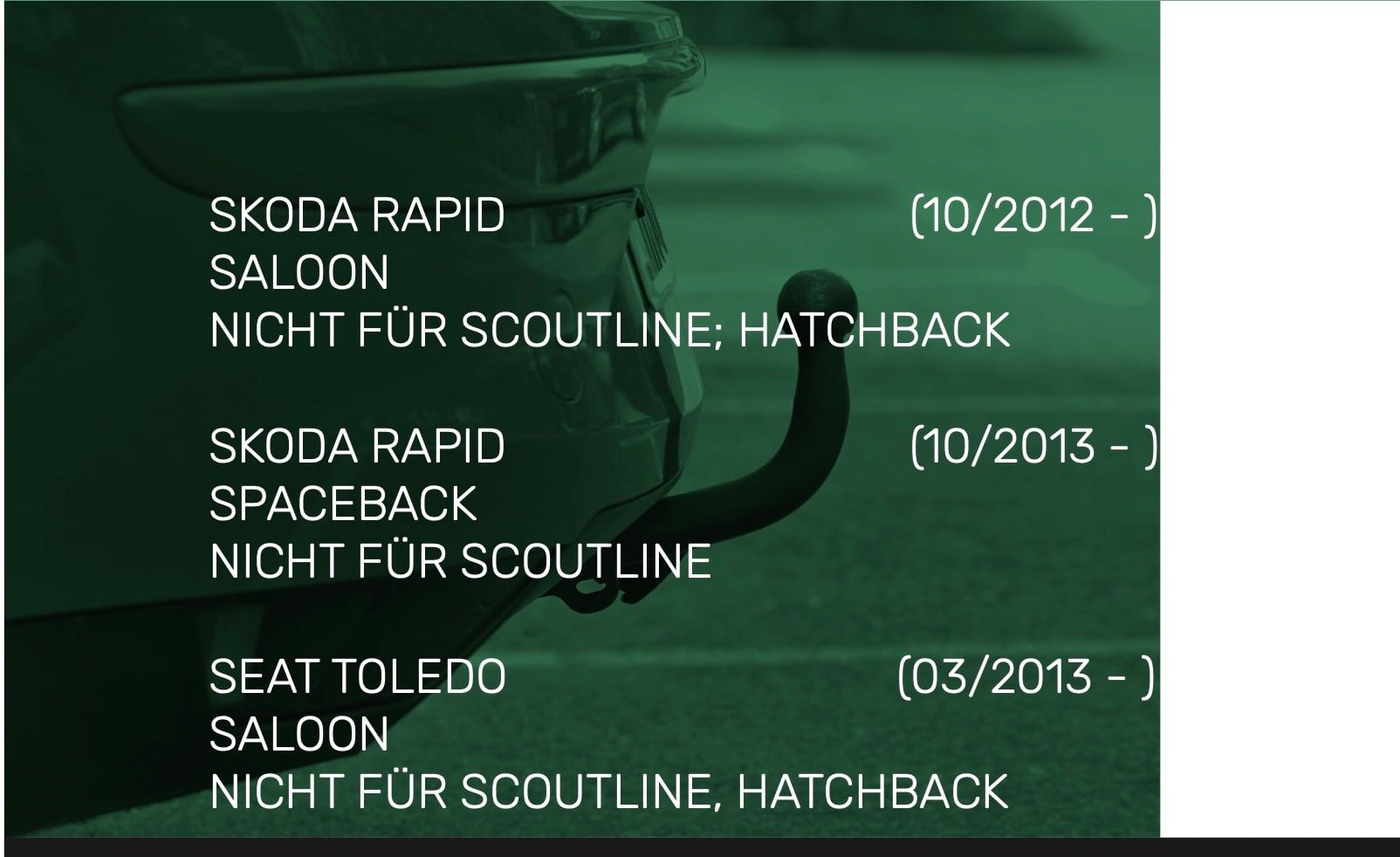 SKODA RAPID SEDAN (10/2012 - ) SKODA RAPID SPACEBACK (10/2013 - ) SEAT TOLEDO SEDAN (03/2013 - )