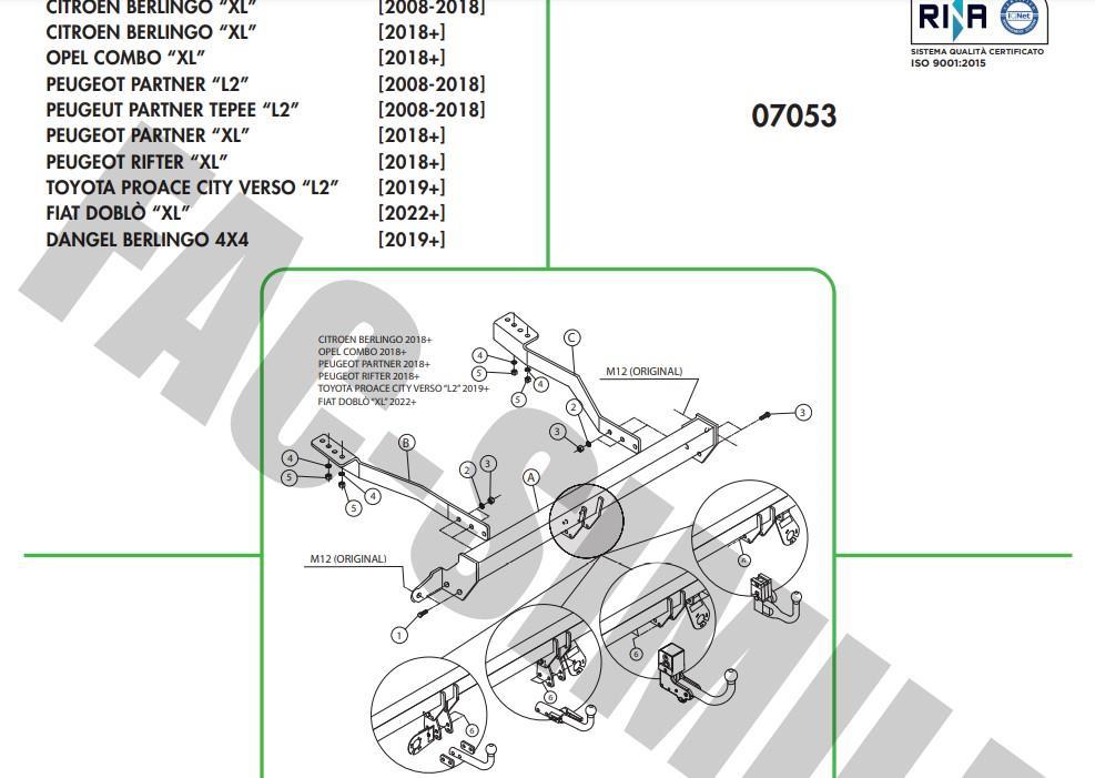 YATAY SÖKTAK UZUN ŞASE CİTROEN  BERLİNGO -  PEUGEOT PARTNER - RİFTER - TOYOTA PROACE CİTY - FİAT DOBLO - OPEL COMBO - PARTNER TEPE