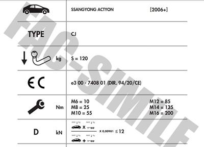 SSANGYONG ACTYON  yatay söktak