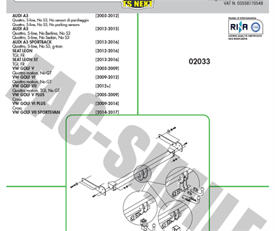 DİKEY SÖKTAK Audi A3 - Volkswagen Golf - Seat Leon - Audi Q2