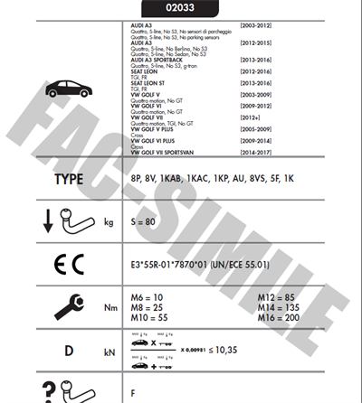 DİKEY SÖKTAK Audi A3 - Volkswagen Golf - Seat Leon - Audi Q2