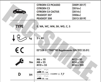DİKEY SÖKTAK CİTROEN C3 - C4 CACTUS  - PEUGEOT 207 - 208 