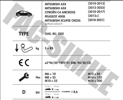 YATAY SÖKTAK CİTROEN C4 - 4008 - MİTSUBİSHİ ASX - ECLIPSE CROSS