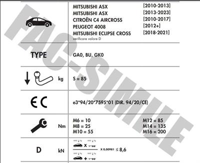 dikey SÖKTAK CİTROEN C4 - 4008 - MİTSUBİSHİ ASX - ECLIPSE CROSS