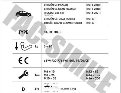 YATAY SÖKTAK CİTROEN C4 PİCASSO - GRAND PİCASSO - PEUGEOT 308 SW - C4 SPACE TOURER - GRAND SPACE TOURER