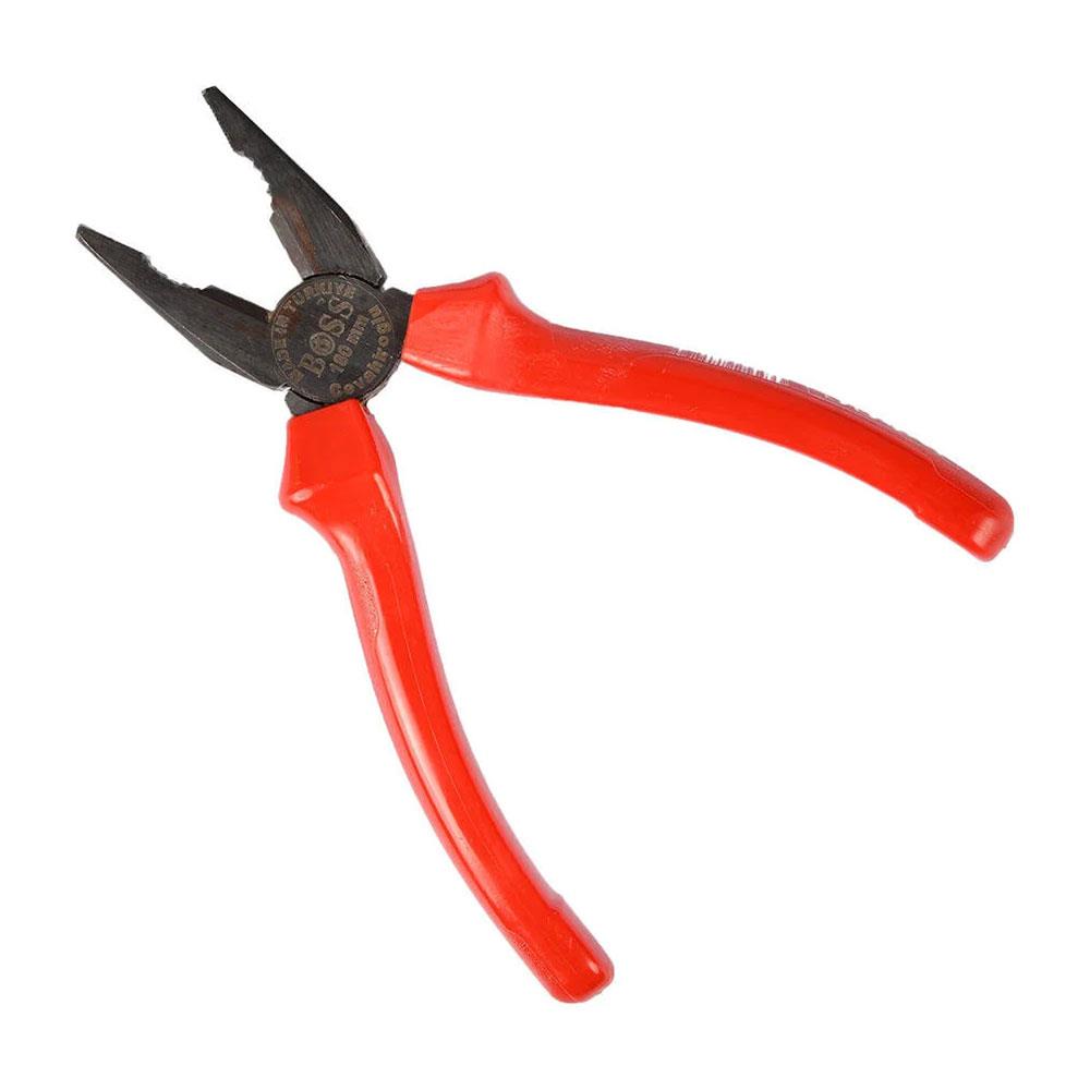 Boss Pense 7 İnç 180 mm Gümüş Oksit Kırmızı İzoleli Kombine Pense
