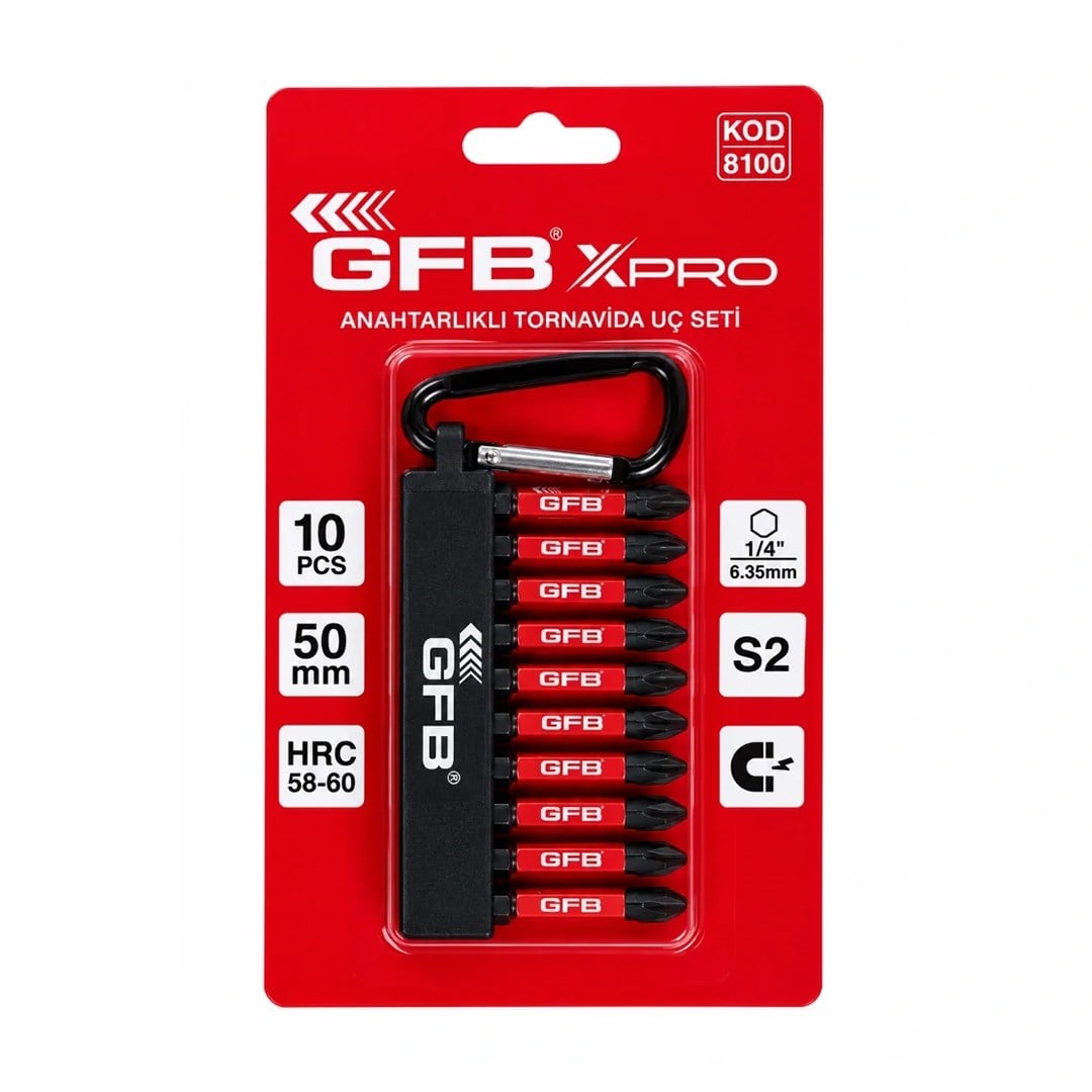 GFB 8100 XPRO 10 Parçalı Anahtarlıklı Darbeli Tornavida Uç Seti