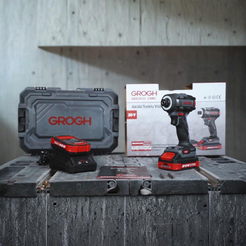 Grogh GRX2033-2 BMC 20V 2Ah Çift Akülü Kömürsüz Motorlu Akülü Torklu Vidalama