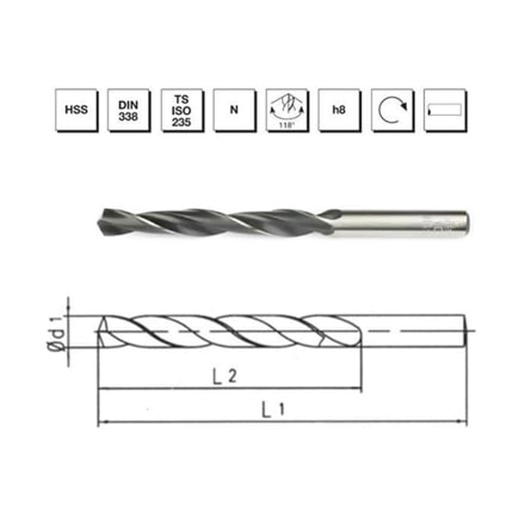 MTE Makina Takım 2,2 mm HSS DIN 338 Silindirik Saplı Matkap Ucu Haddeli - B00000010220