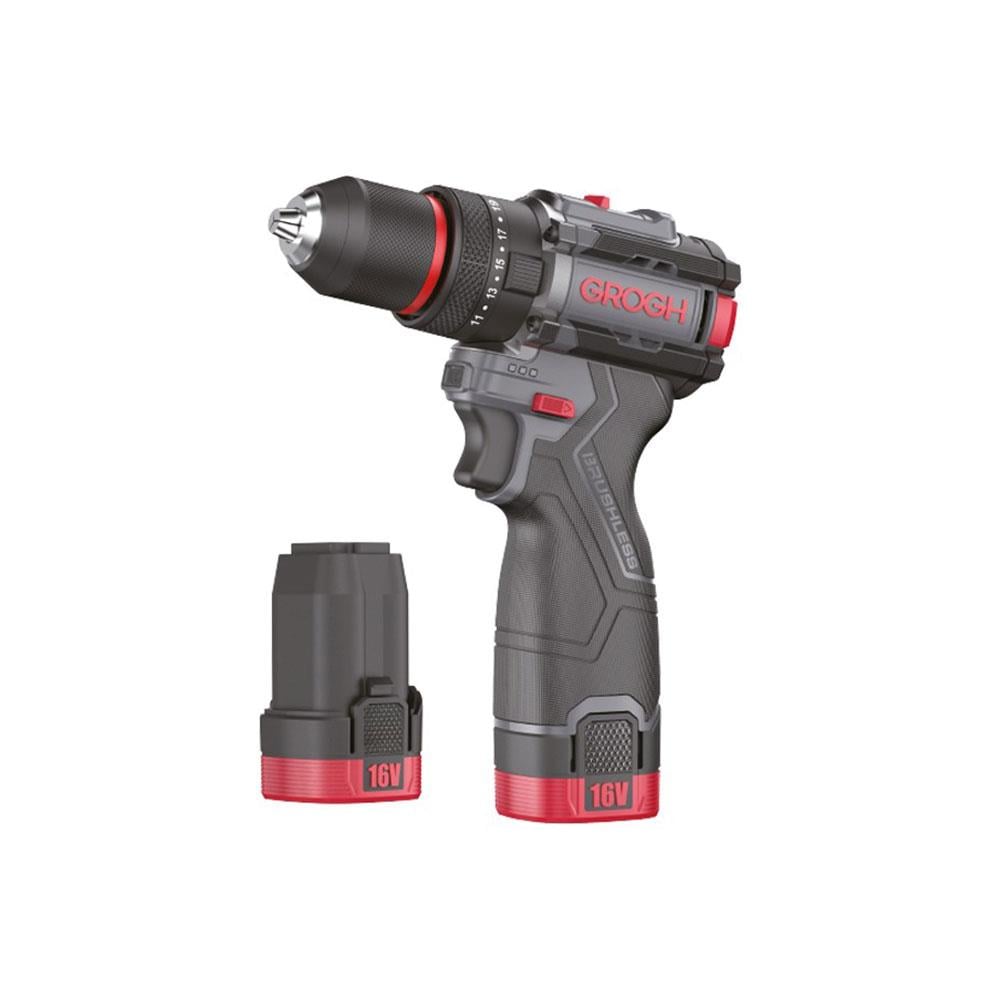Grogh GRX1634-2 BMC Kömürsüz Motorlu Çift Akülü Çift Vitesli 16V 2Ah Şarjlı Darbeli Matkap