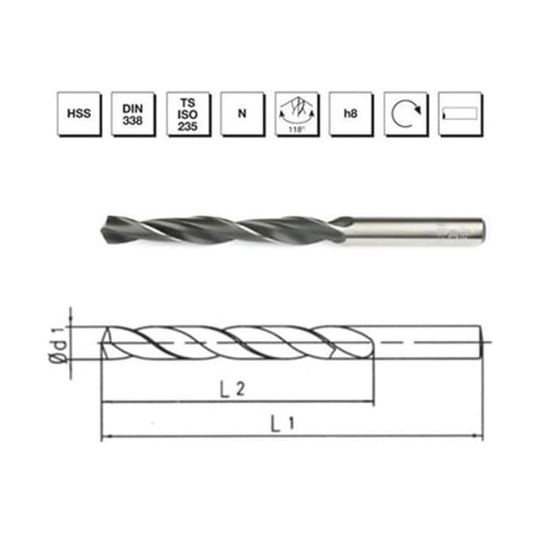 MTE Makina Takım 2,2 mm HSS DIN 338 Silindirik Saplı Matkap Ucu Haddeli - B00000010220