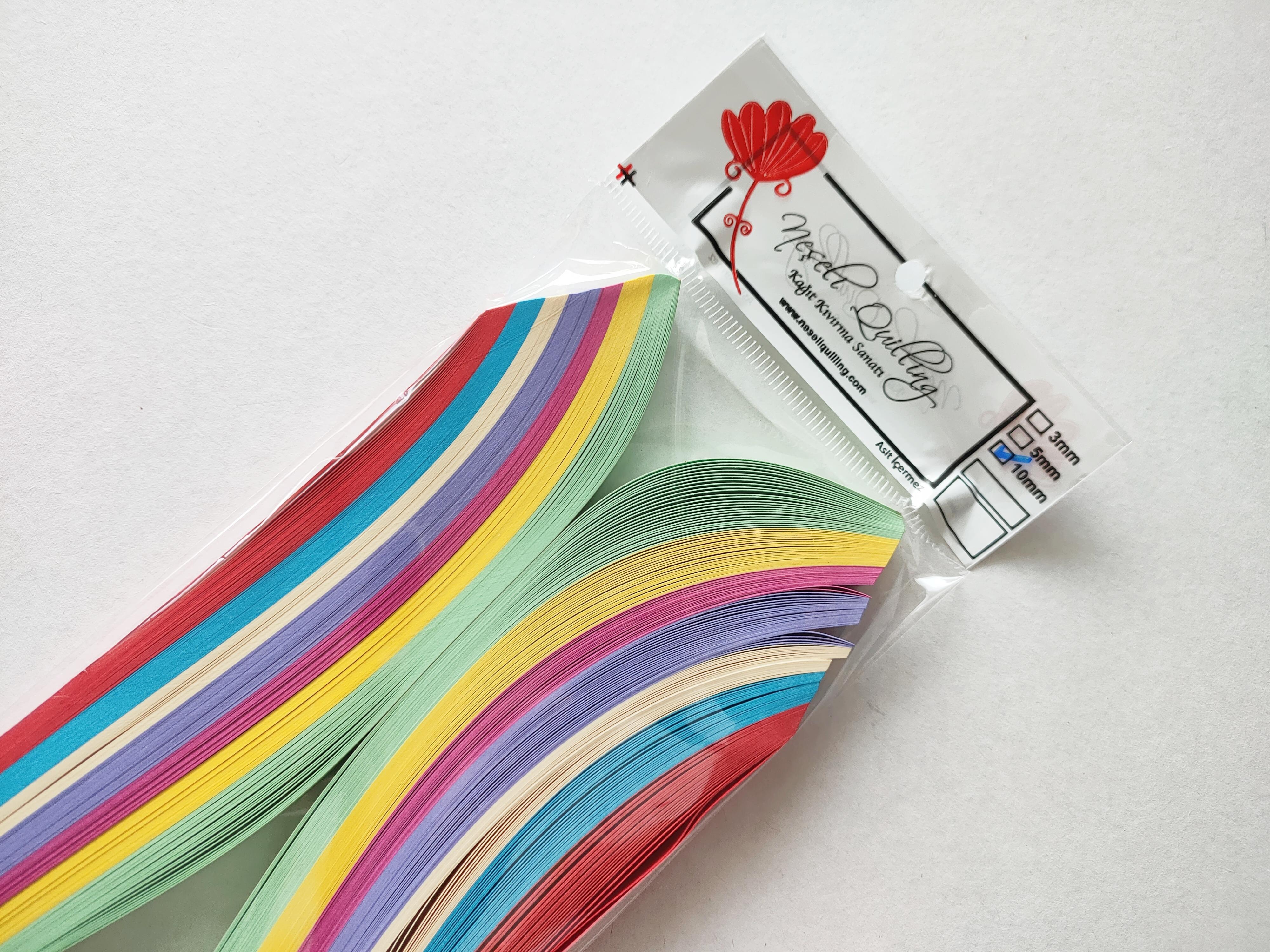 10mm KARIŞIK 10 RENKLİ 100 ADET QUILLING KAĞIT ŞERİT