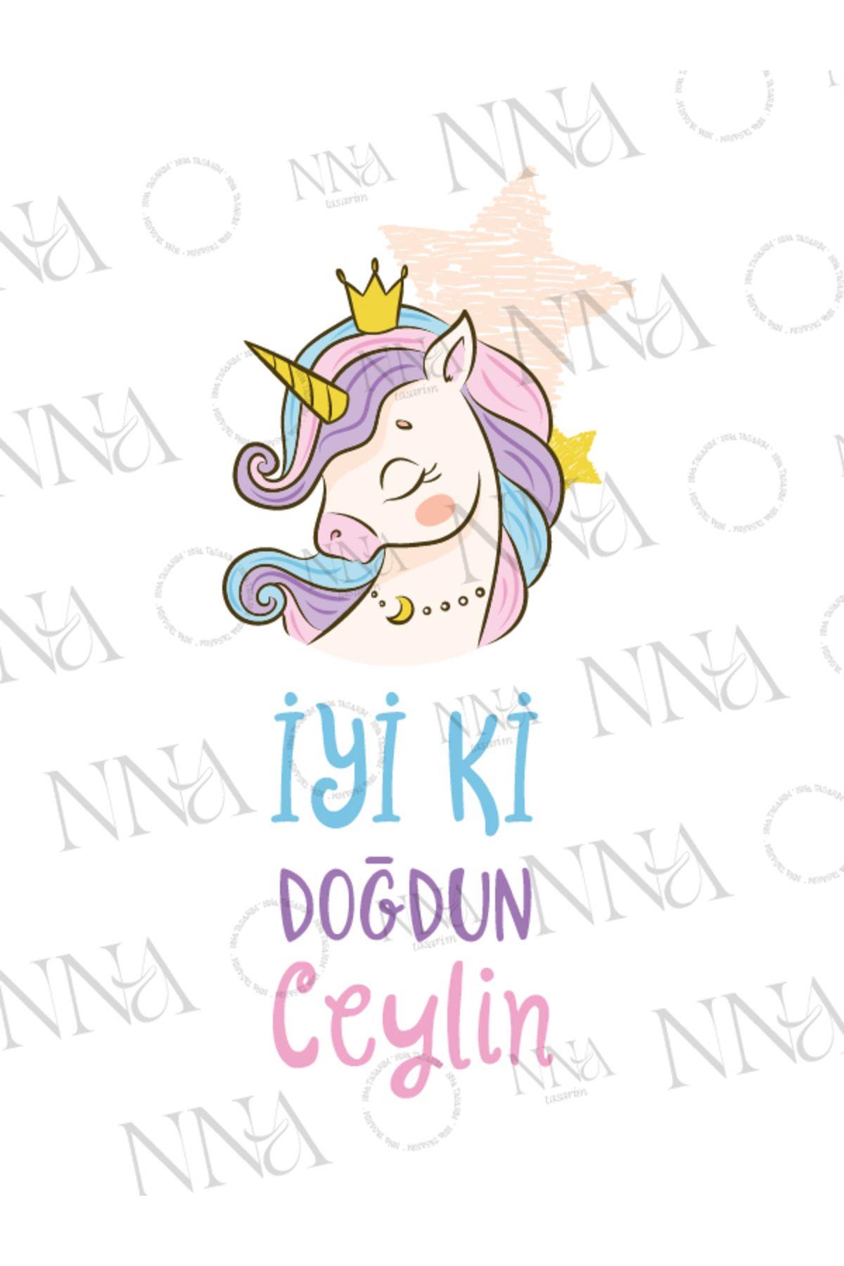 Unicorn Figürlü Kumaş Dokulu Cepli Airlaid Doğum Günü  Peçete | PABT35