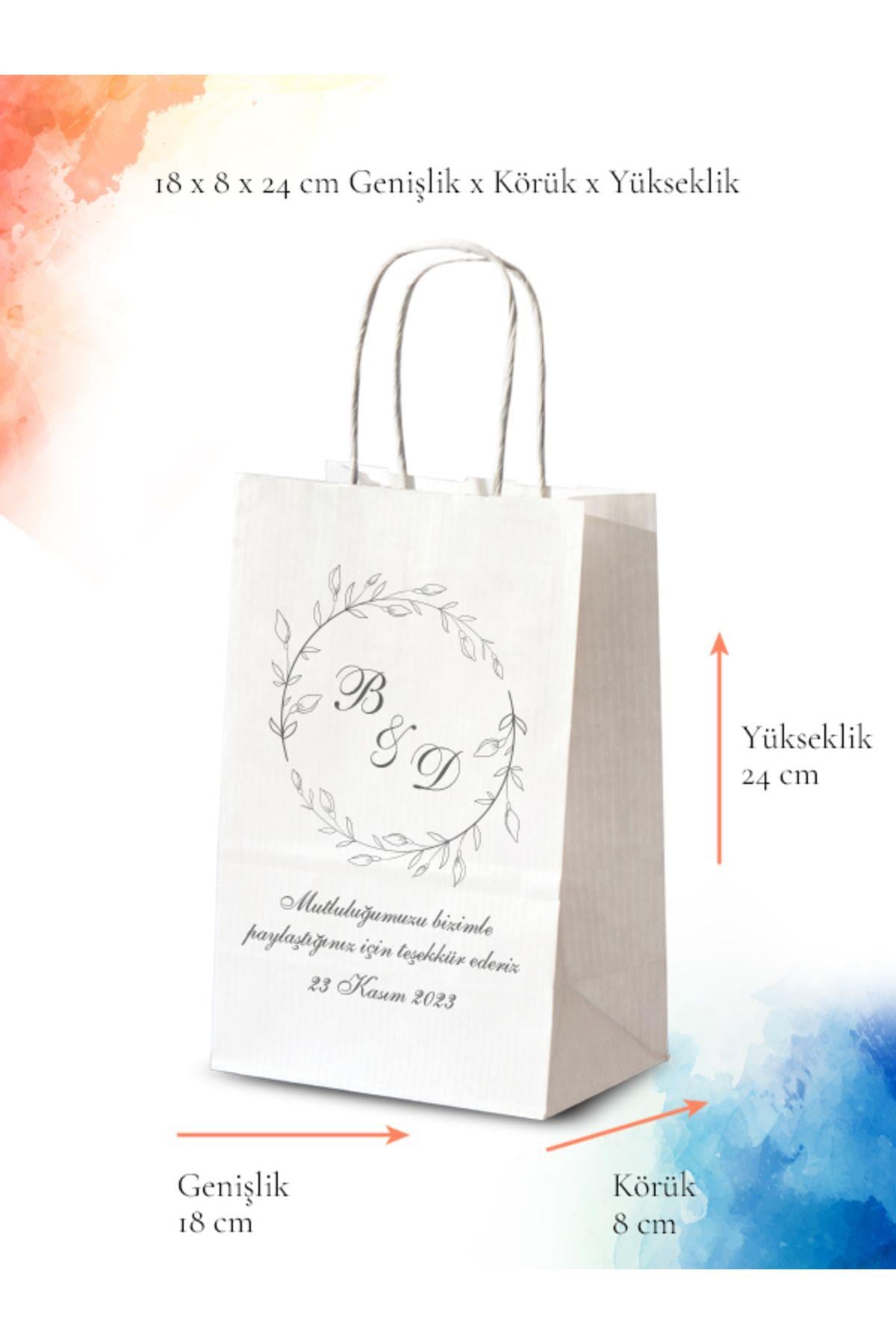 Kişiye Özel İsim Baskılı Düğün Hediyeliği Küçük Boy Kağıt Çanta | FLORAL | BKBT19