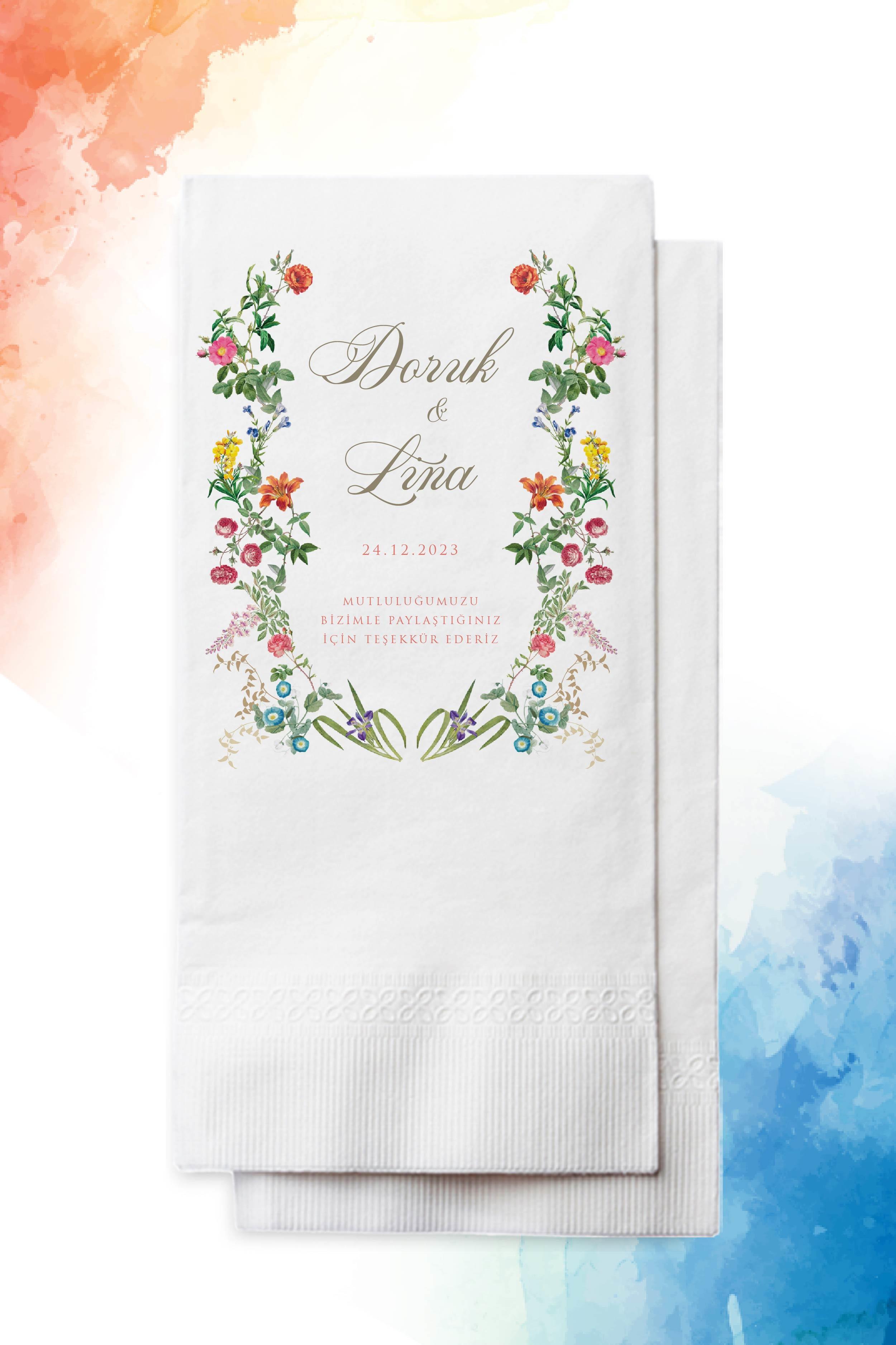 Kişiye Özel İsim Baskılı Düğün Peçete | ÇİÇEK YOLU | PGBT63