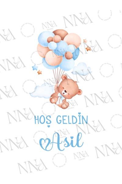 Ayıcık Figürlü Kumaş Dokulu Cepli Airlaid Erkek Bebk Mevlid Peçete |PABT17