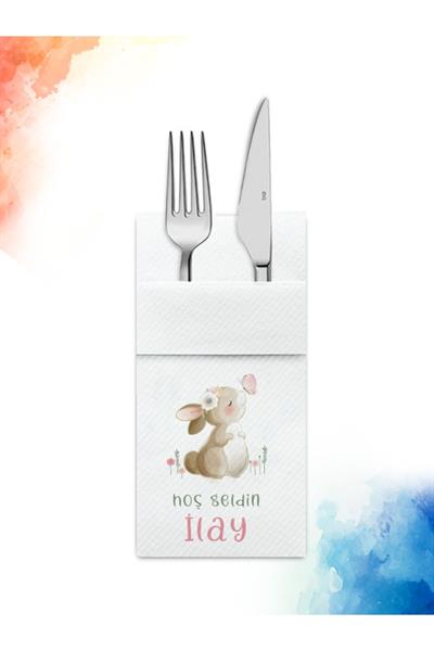 BUNNY  Kumaş Dokulu Cepli Airlaid Kız Bebek Mevlid Peçete | PABT68