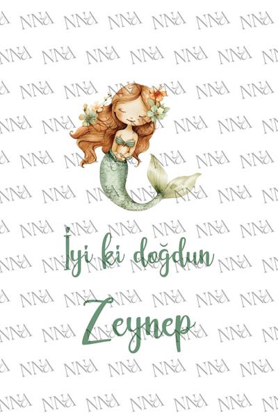 Yeşil Deniz Kızı Temalı Airlaid Cepli Doğum Günü Peçetesi | PABT127