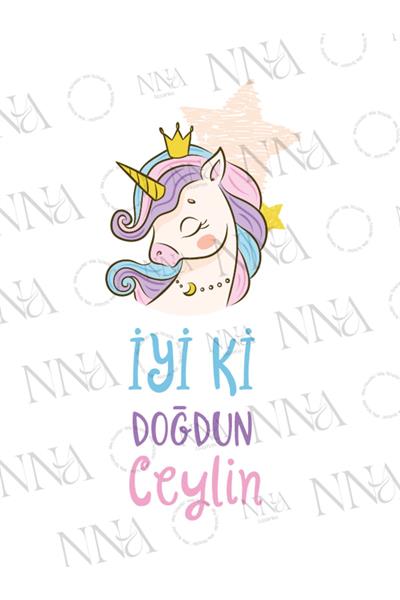 Unicorn Figürlü Kumaş Dokulu Cepli Airlaid Doğum Günü  Peçete | PABT35