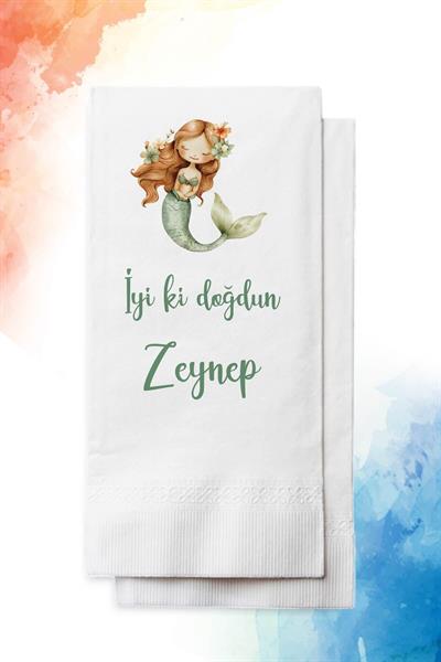 Yeşil Deniz Kızı Temalı Doğum Günü Peçetesi | PGBT 127