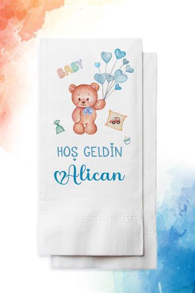 Ayı Teddy Figürlü  Erkek Bebek Mevlidi Peçete |PGBT69