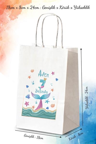 50 Adet TEK YÖN Kişiye Özel Isim Baskılı Kağıt Çanta/poşet 18x8x24 Cm (BT129-50)