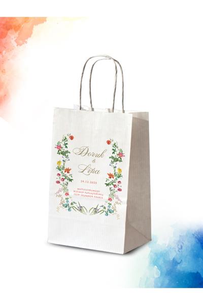 Kişiye Özel İsim Baskılı Düğün Hediyeliği Küçük Boy Kağıt Çanta | ÇİÇEK YOLU | BKBT63