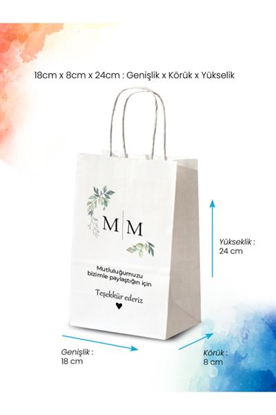 Kişiye Özel İsim Baskılı Düğün Hediyeliği Küçük Boy Kağıt Çanta | DEFNE | BKBT67