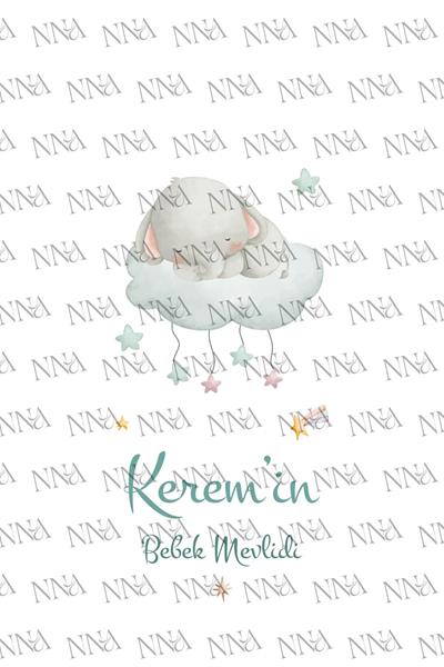 Erkek Bebek Mevlid Hediyeliği Küçük Boy Kağıt Çanta | FİL & BULUT | BKBT93