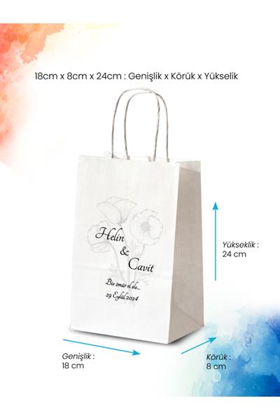 Kişiye Özel İsim Baskılı Düğün Hediyeliği Küçük Boy Kağıt Çanta | GELİNCİK | BKBT108