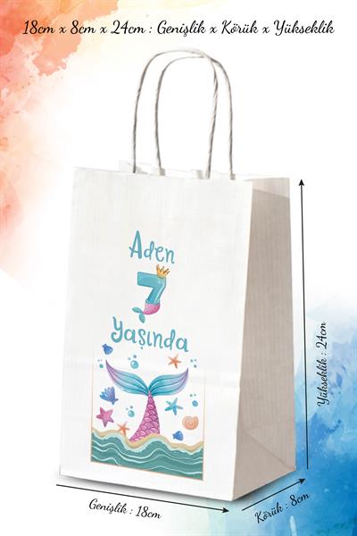 50 Adet TEK YÖN Kişiye Özel Isim Baskılı Kağıt Çanta/poşet 18x8x24 Cm (BT129-50)