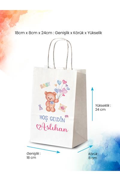 Kız Bebek Mevlid Hediyeliği Küçük Boy Kağıt Çanta | TEDDY | BKBT76