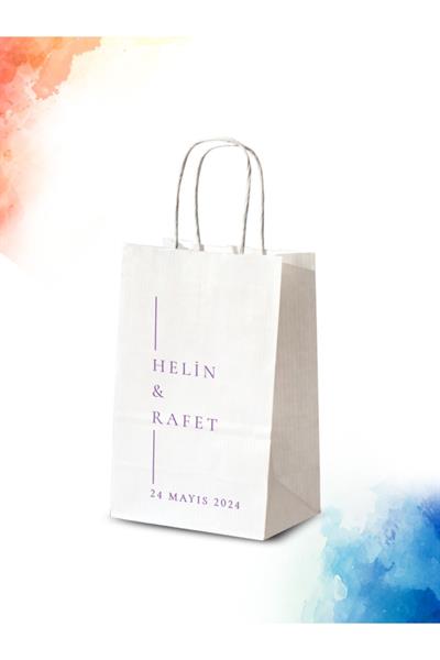 Kişiye Özel İsim Baskılı Düğün Hediyeliği Küçük Boy Kağıt Çanta | ELEGANT | BKBT104