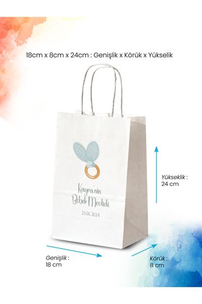 Kişiye Özel İsim Baskılı Erkek Bebek Mevlid Hediyeliği Küçük Boy Kağıt Çanta | KAYRA | BKBT101