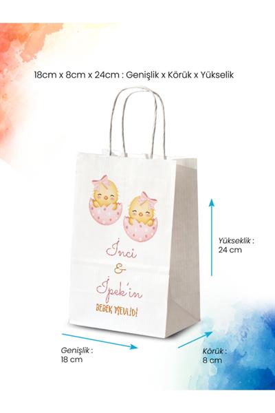 İkiz Bebek Mevlid Hediyeliği Küçük Boy Kağıt Çanta | İKİZ | BKBT86