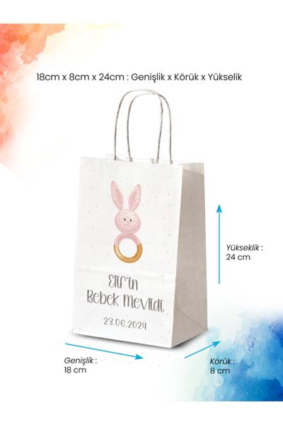Kız Bebek Mevlid Hediyeliği Küçük Boy Kağıt Çanta | ELİF | BKBT100 