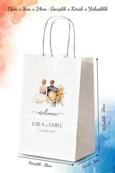 Kişiye Özel İsim Baskılı Düğün Hediyeliği Küçük Boy Kağıt Çanta | WELCOME | BKBT132