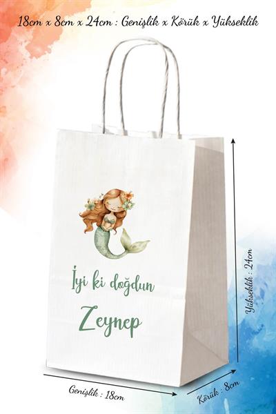 Yeşil Deniz Kızı Temalı Doğum Günü Hediyeliği Kağıt Çanta | BKBT127