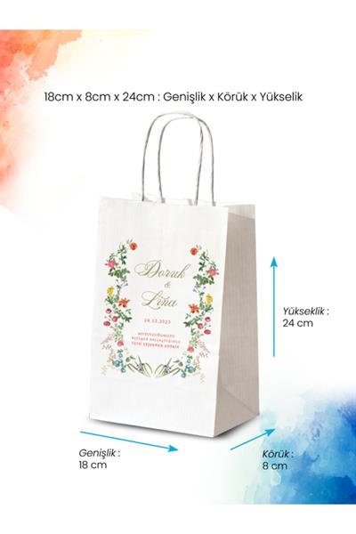 Kişiye Özel İsim Baskılı Düğün Hediyeliği Küçük Boy Kağıt Çanta | ÇİÇEK YOLU | BKBT63