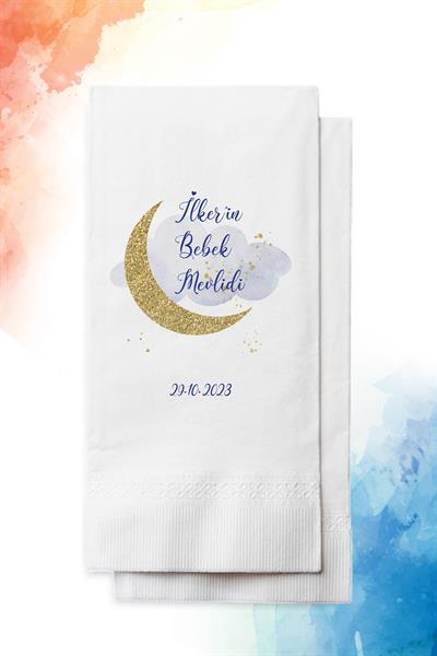 Yeniay detaylı erkek bebek mevlidi peçetesi | PGBT11