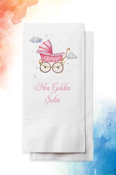 Bebek Arabası Figürlü Kız Bebek Mevlid Peçete | PGBT99 