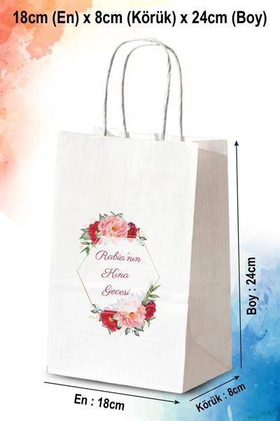 Çiçek Çerçeveli Kına Hediyeliği Kağıt Çanta | BKBT08