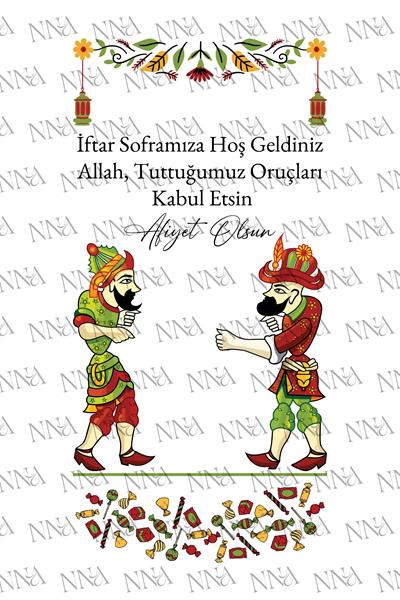 Hacivat Karagöz Baskılı Ramazan temalı Airlaid Kumaş Dokulu Cepli Peçete