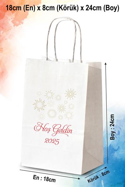 Hoş Geldin 2025 Hediyelik Çift Yön Baskılı Küçük Boy Kağıt Poşet | YILBAŞI | BKBC062