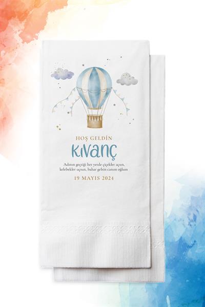 Hava Balonu Figürlü Erkek Bebek Mevlid Peçete | PGBT96