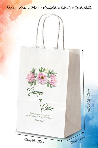 Kişiye Özel İsim Baskılı Düğün Hediyeliği Kağıt Çanta | KIR ÇİÇEĞİ | BKBT188