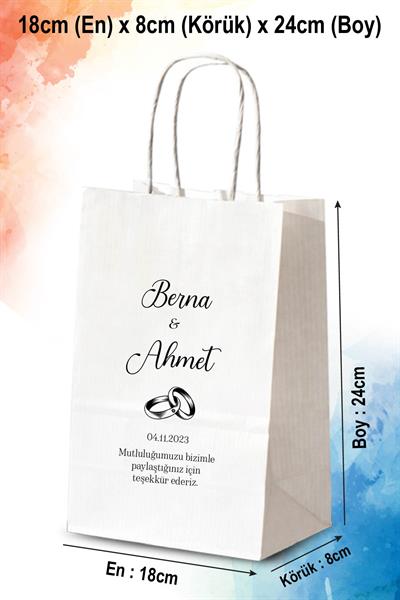 Kişiye Özel İsim Baskılı Söz , Nişan Hediyeliği Küçük Boy Kağıt Çanta | YÜZÜK |BKBT06