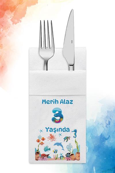 Okyanus Temalı Aırlaıd Cepli Doğum Günü Peçete | PABT147